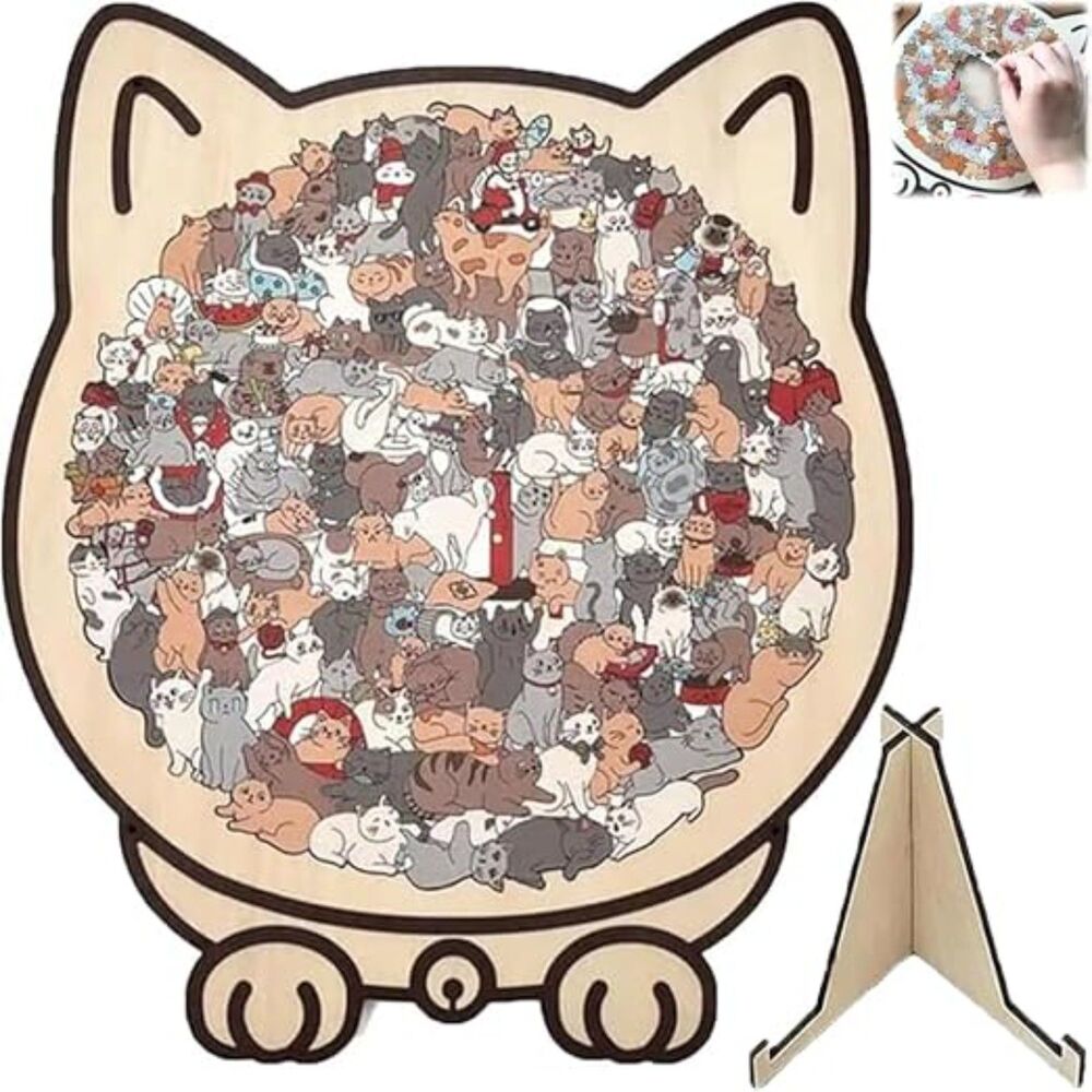 Cat Shaped Wooden Jigsaw Puzzle 3D Animal Art Home Decor - Brand New